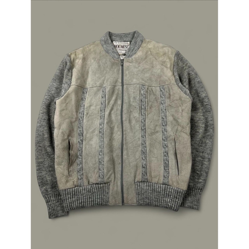 Vintage Holmes Store for Men Suede Front Cardigan Jacket Cable Knit Sz L